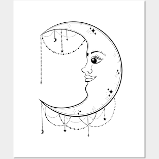 Tattoo style moon Posters and Art